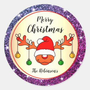 Sticker Rond Funny Christmas Rudolph Reindeer Parties scintilla