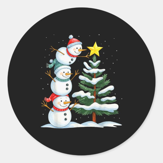 Sticker Rond Funny Christmas Snowman Topper Tree Holiday Family (Devant)