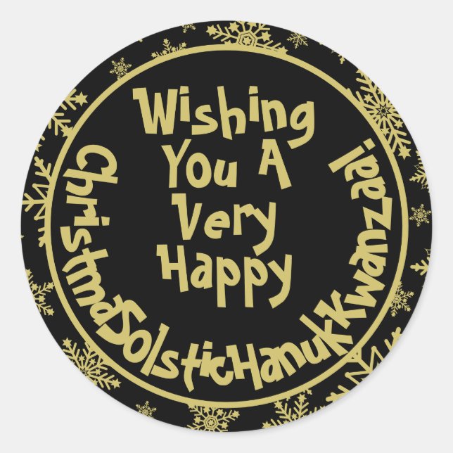 Sticker Rond Funny Christmas Solstice Hanoukka Kwanzaa Black (Devant)
