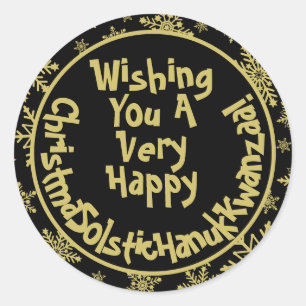 Sticker Rond Funny Christmas Solstice Hanoukka Kwanzaa Black