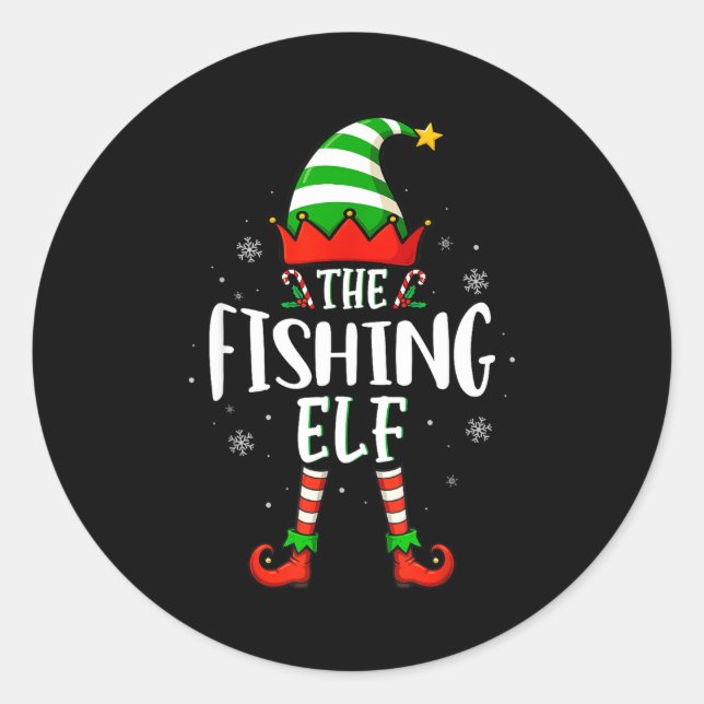 Sticker Rond Funny Christmas The Fishing Elf Family Matching Xm (Devant)