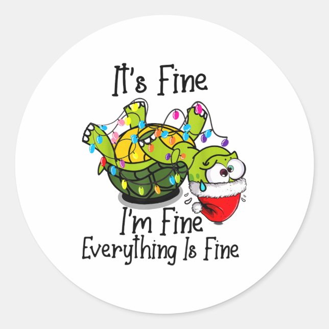 Sticker Rond Funny Christmas Turtle It's Fine I'm Fine Everythi (Devant)