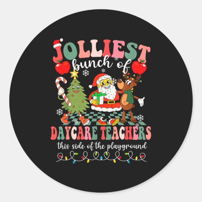 Sticker Rond Funny Christmas Xmas Jolliest Bunch Of Daycare Tea (Devant)