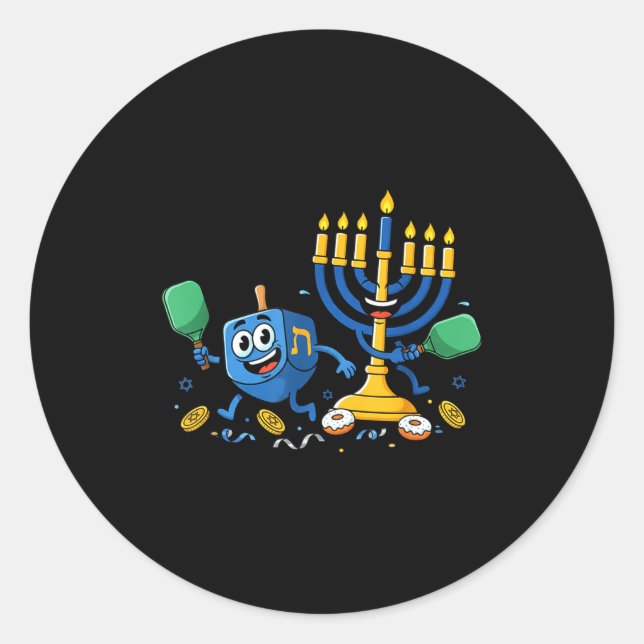 Sticker Rond Funny Ckleball Dreidel Menorah Hanukkah Kids Women (Devant)