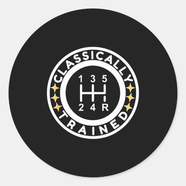 Sticker Rond Funny Clically Trained Manual Car Driving Humor  (Devant)
