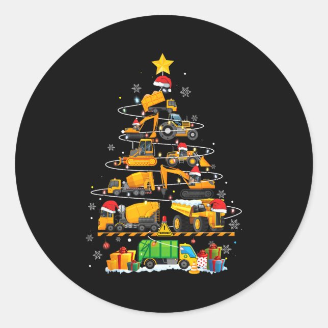 Sticker Rond Funny Construction Excavator Truck Christmas Tree  (Devant)