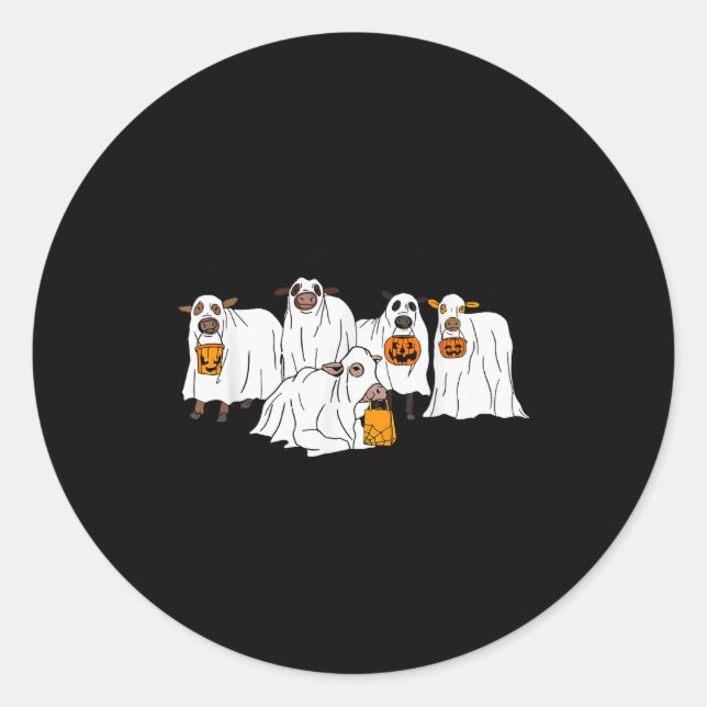 Sticker Rond Funny Cow Ghost Halloween Farmer Trick Or Treat Co (Devant)