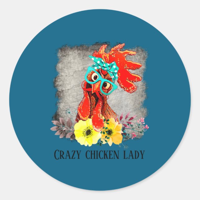 Sticker Rond Funny Crazy Chicken Lady Word Art  (Devant)