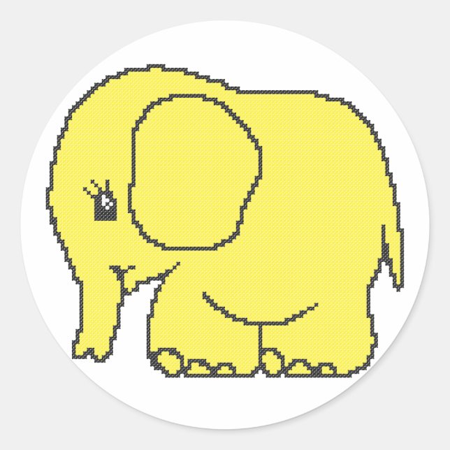 Sticker Rond Funny cross-stitch yellow elephant (Devant)
