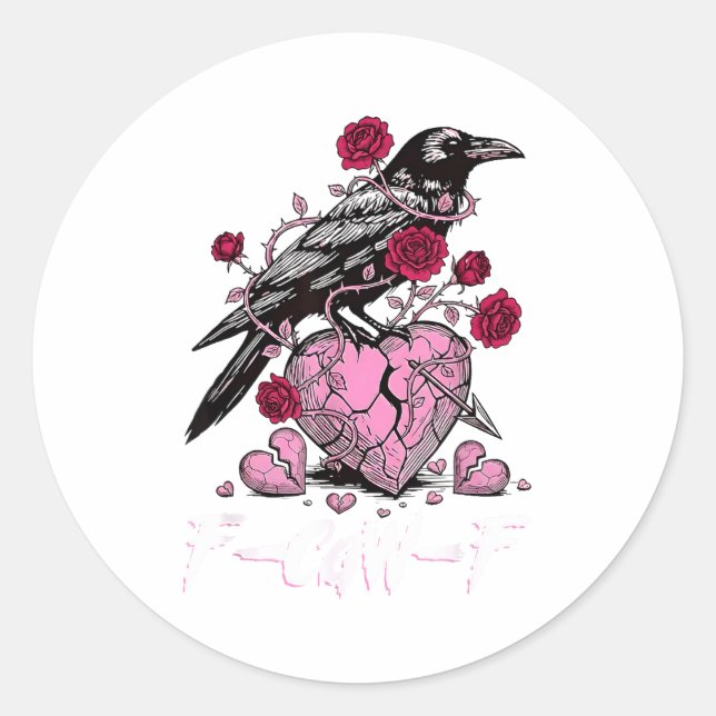 Sticker Rond Funny Crow F-caw-f Valentines Day Black Bird Fcawf (Devant)