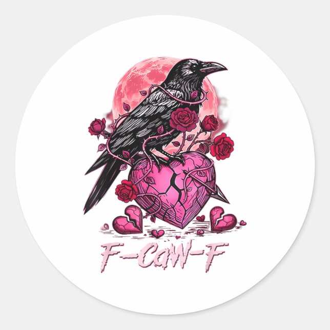 Sticker Rond Funny Crow F-caw-f Valentines Day Black Bird Fcawf (Devant)