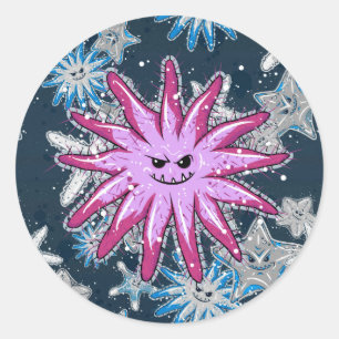 Sticker Rond Funny Crown-of-Thorns Starfish with smirk