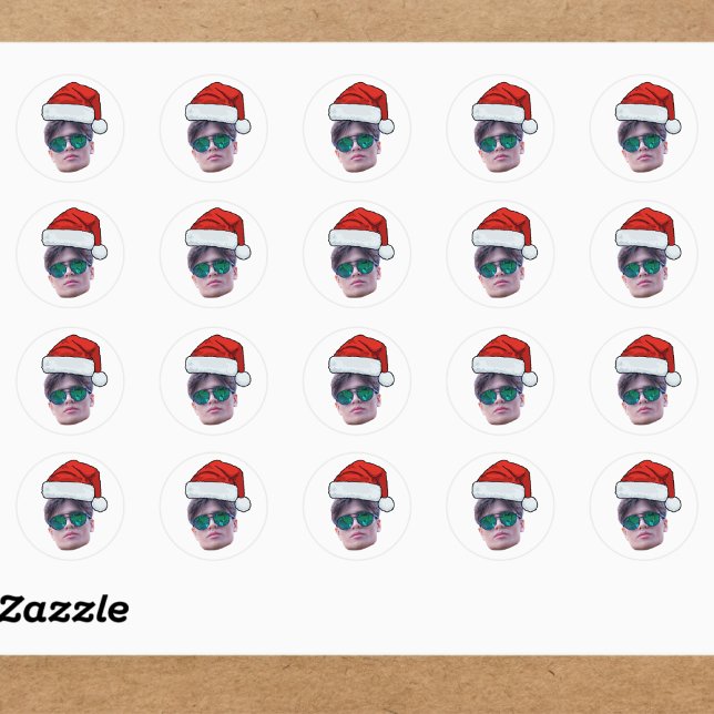 Sticker Rond Funny Custom Face Santa Hat Photo Christmas  (Créateur téléchargé)
