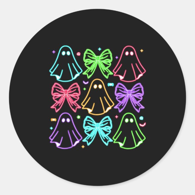 Sticker Rond Funny Cute Boo Ghost Soky Season Glow In Halloween (Devant)