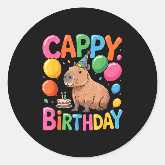 Sticker Rond Funny Cute Capy Capybara Animal Birthday Party Sup (Devant)