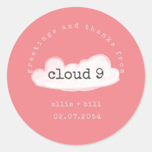 Sticker Rond Funny Cute Cloud 9 Rose Pâle Humoristique Merci 