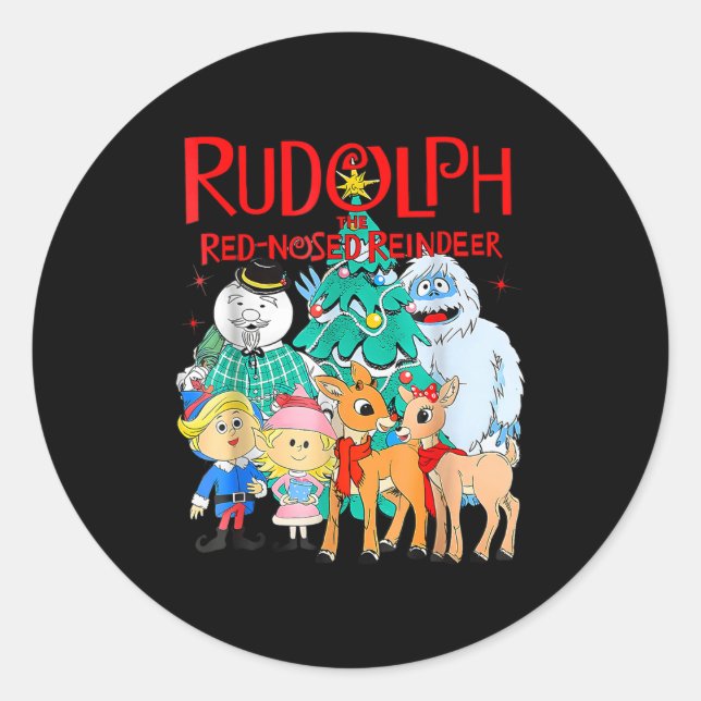Sticker Rond Funny Cute Rudolph The Red Nosed Reindeer Christma (Devant)