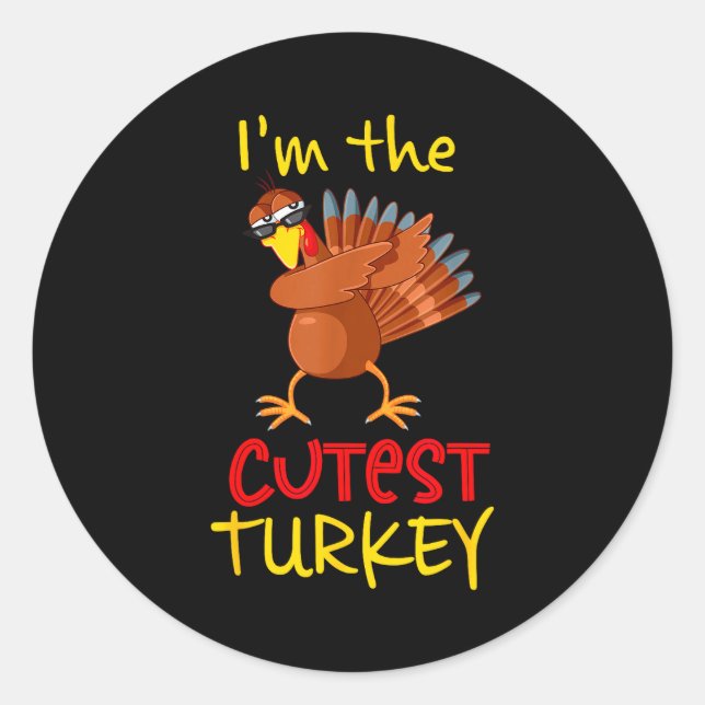 Sticker Rond Funny Cutest Turkey Matching Family Group Thanksgi (Devant)