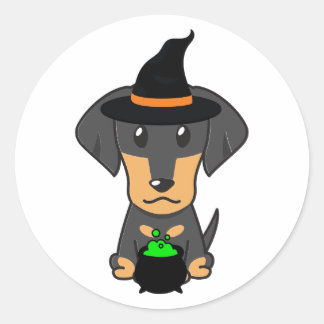 Sticker Rond Funny Dachshund chien est une sorcière