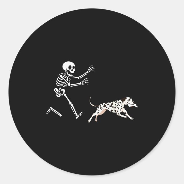 Sticker Rond Funny Dalmatian Running Skeleton Halloween  (Devant)