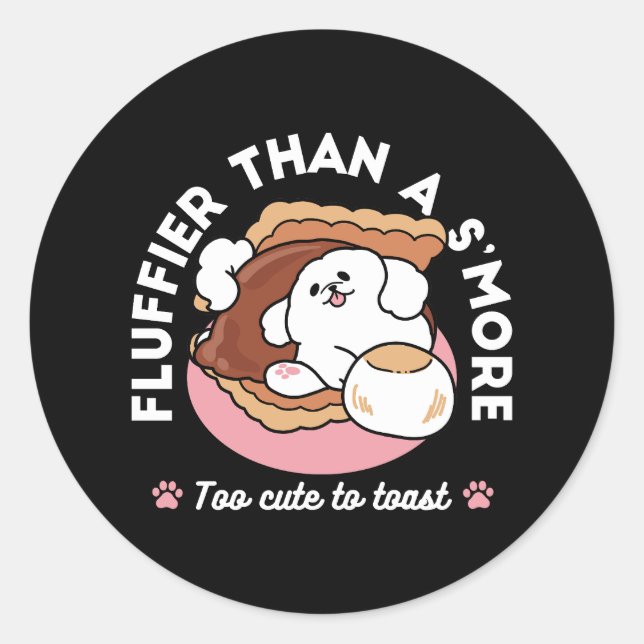 Sticker Rond Funny Dog and S’more Design – Kawaii Pet Lover Pun (Devant)