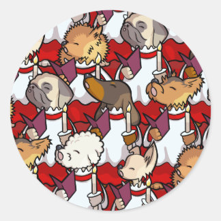 Sticker Rond Funny Dog Choir Christmas Carol Singers Cartoon