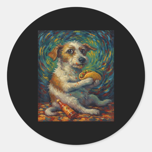 Sticker Rond Funny Dog Eating Taco Graphic Art Design  (Devant)