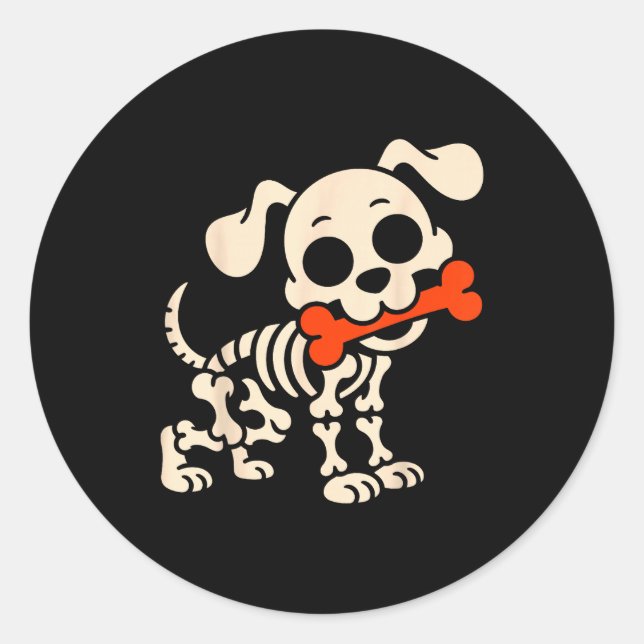 Sticker Rond Funny Dog Halloween Skeleton Costume Soky Season  (Devant)