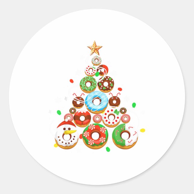 Sticker Rond Funny Donuts Christmas Tree Lights Xmas Pjs Boys K (Devant)