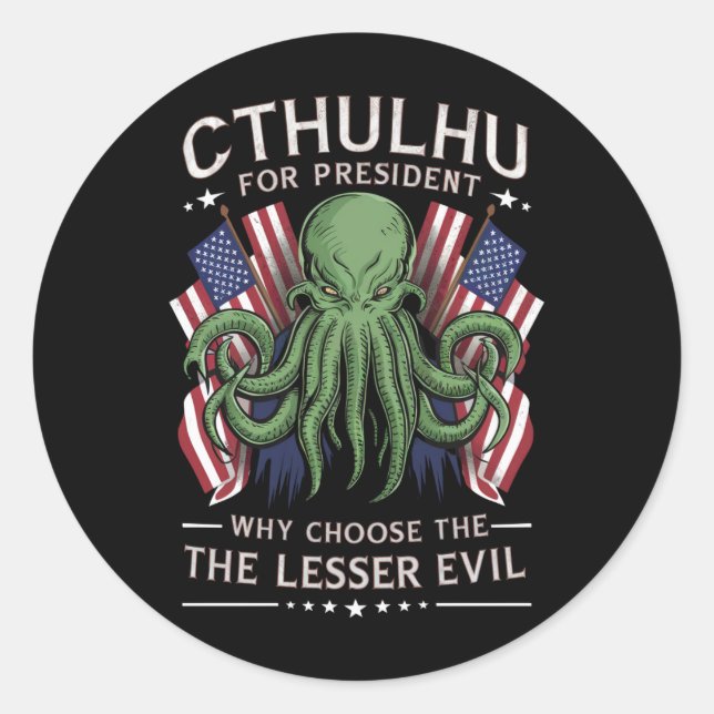 Sticker Rond Funny Elections 2024 Cthulhu pour le président (Devant)