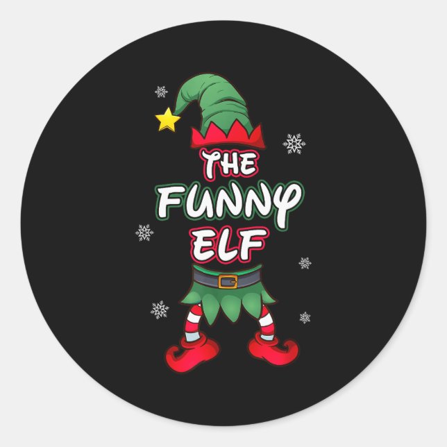 Sticker Rond Funny Elf Christmas Pajamas Pjs Matching Family Gr (Devant)