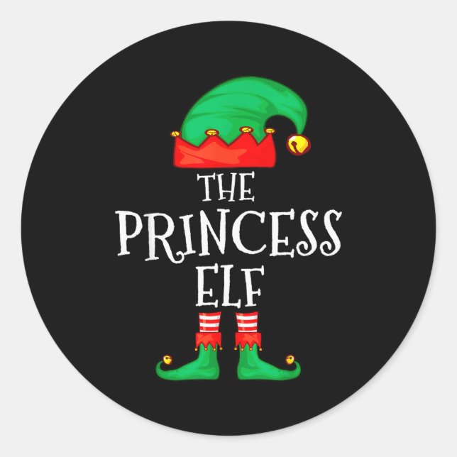 Sticker Rond Funny Elf Family Christmas Princess Elf Sweater Me (Devant)