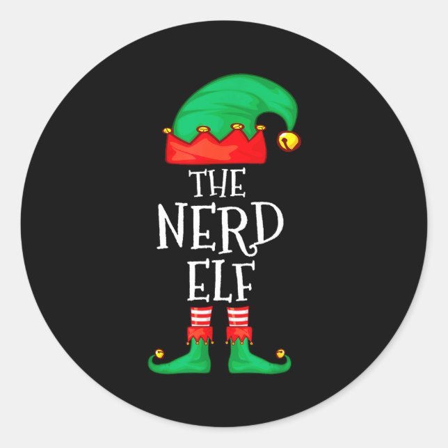 Sticker Rond Funny Elf Family Christmas The Nerd Elf Sweater Me (Devant)