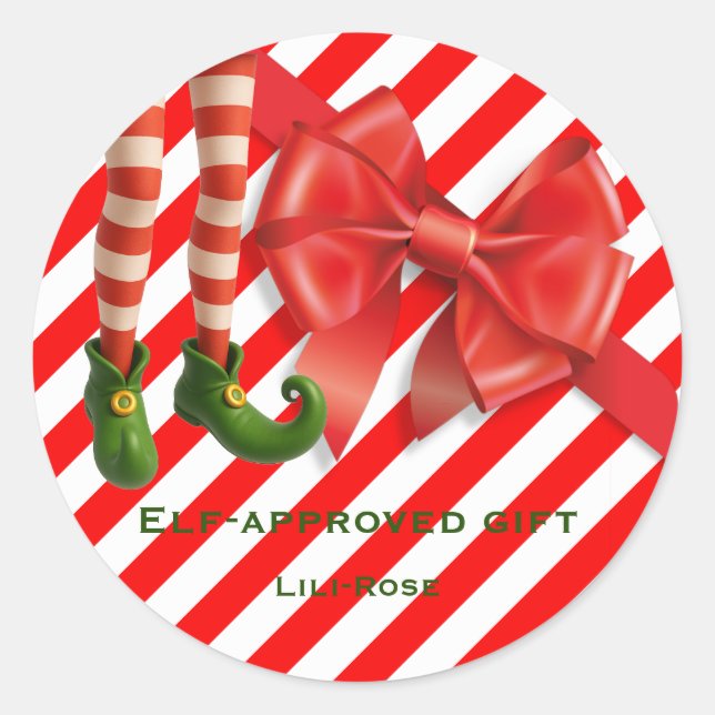 Sticker Rond Funny Elf Legs Christmas | North Pole Mischief  (Devant)