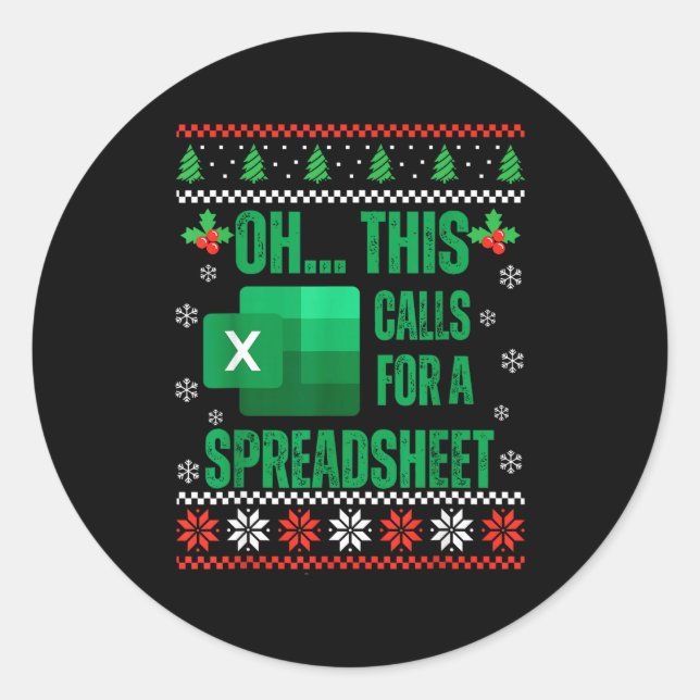 Sticker Rond Funny Excel Spreadsheets Christmas Sweater Lover A (Devant)