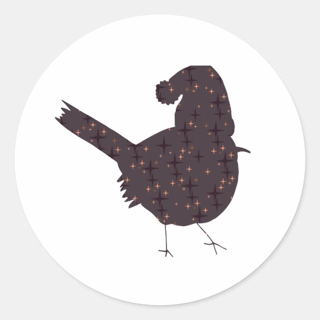 Sticker Rond Funny fat Christmas bird with hat on (Devant)