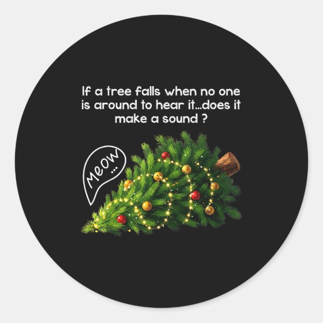Sticker Rond Funny Felines Pushing Christmas Tree Ugly Xmas Paj (Devant)
