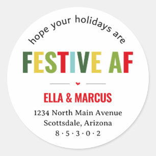 Sticker Rond Funny Festive AF Noël Adresse de retour