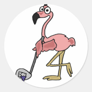 Sticker Rond Funny Flamant rose rose Art de golf