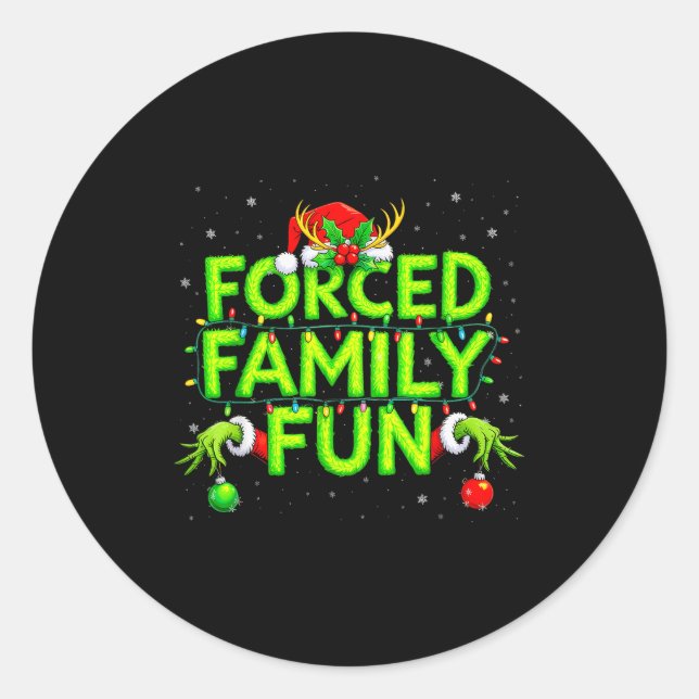 Sticker Rond Funny Forced Family Fun Christmas Holiday Shirt Me (Devant)