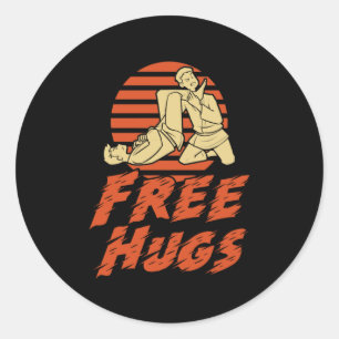 Sticker Rond Funny Free Hugs - Brésilien Jiu-Jitsu, BJJ Cadeau