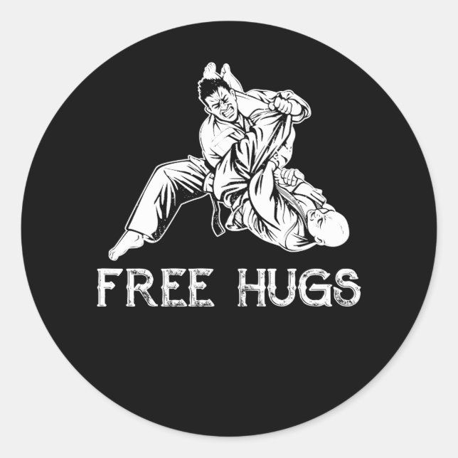 Sticker Rond Funny Free Hugs MIXED MARTIAL ART brésilien Jiu-Ji (Devant)