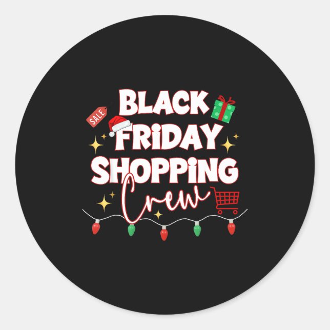 Sticker Rond Funny Friday Shopng Crew Christmas Black Shopng Fa (Devant)