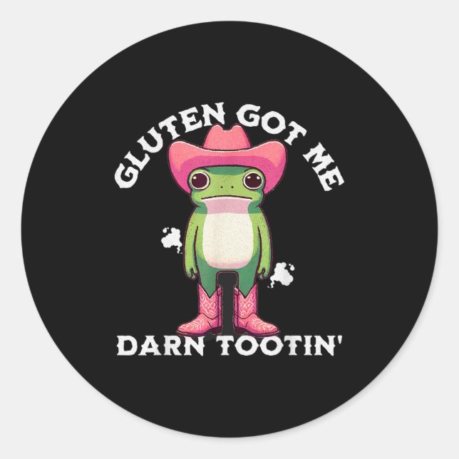 Sticker Rond Funny Frog Meme Gluten Got Me Darn Tootin' Gluten  (Devant)