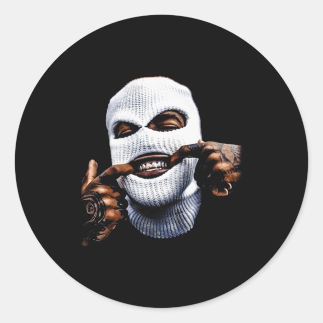 Sticker Rond Funny Gangster Gangsta Hip Hop Hiphop Gold Teeth H (Devant)