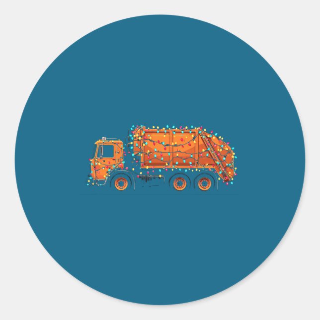 Sticker Rond Funny Garbage Truck Christmas Graphics Lights Love (Devant)