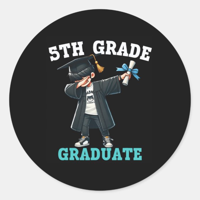 Sticker Rond Funny Garçons de 5e année Graduation Grad Dabbing  (Devant)