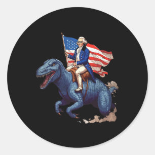 Sticker Rond Funny George Washington Riding Un Tyrannosaurus Re