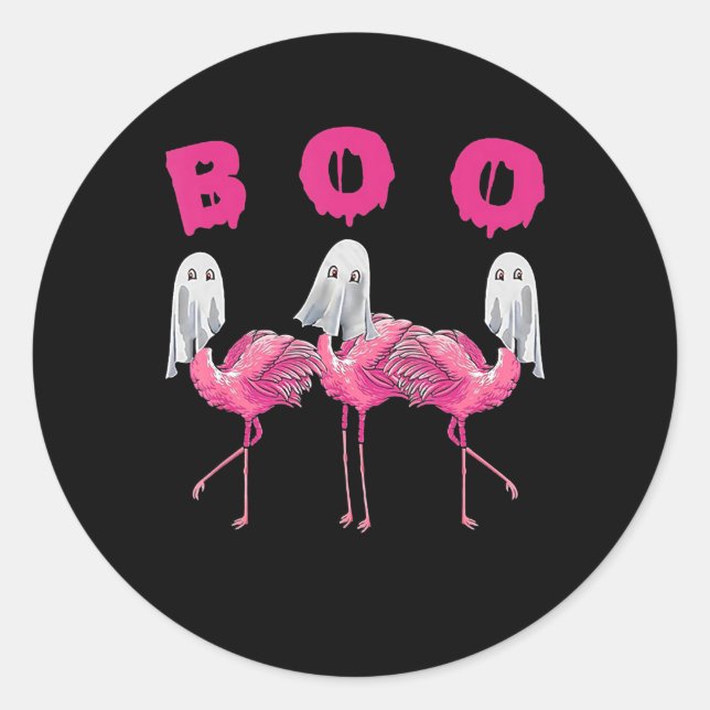 Sticker Rond Funny Ghost Flamingo Boo Halloween Costume Toxits (Devant)