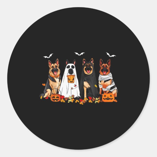 Sticker Rond Funny Ghost German Shepherd Halloween Dog Mom Dog  (Devant)